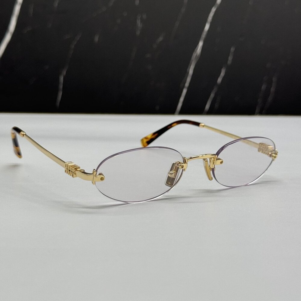 NEW MIU MIU MUA54S 5AK08N OVAL SUNGLASSES GOLD/CLEAR WOMEN MU A54S, SMU A54 - Picture 5 of 12